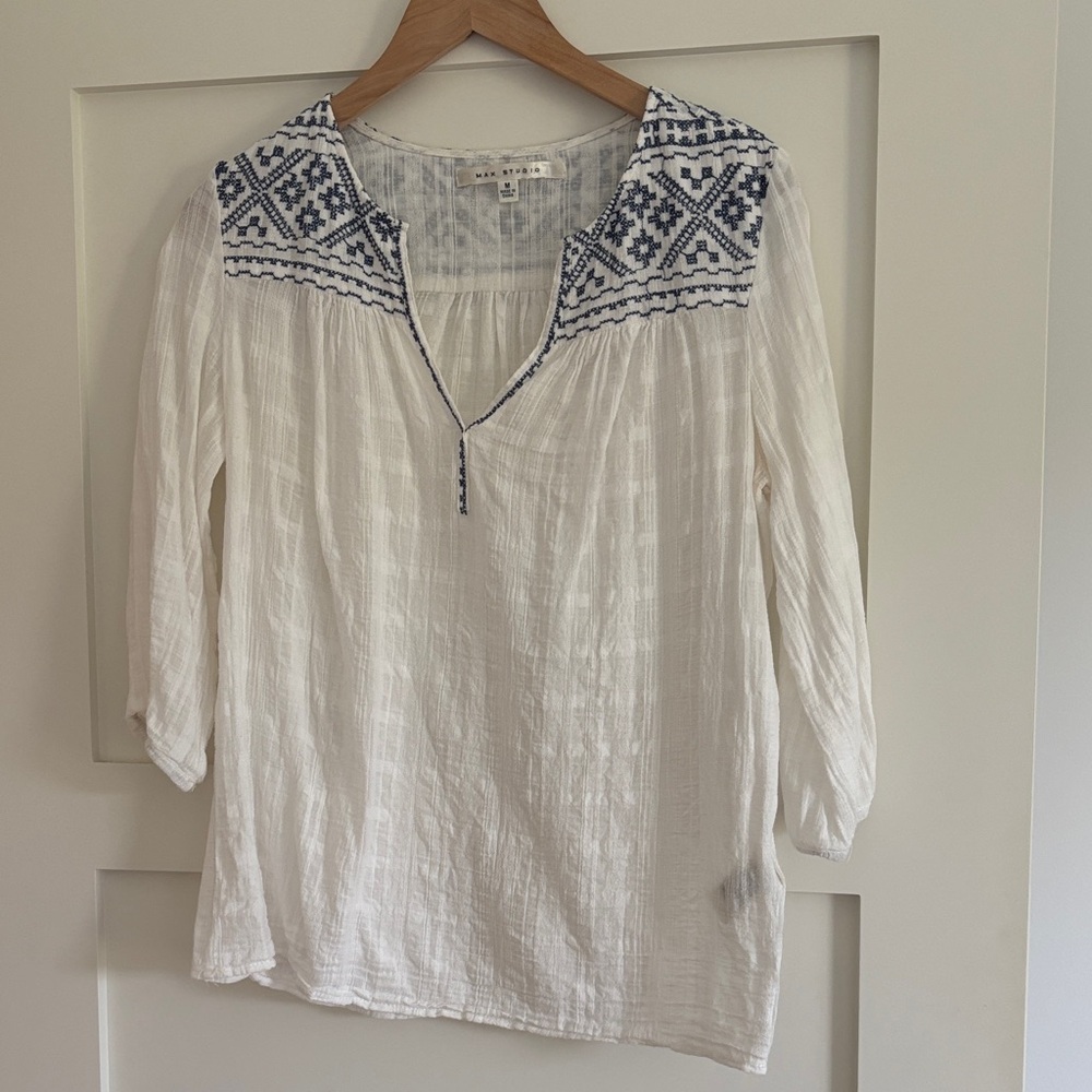 Max Studio Embroidered Cotton Top